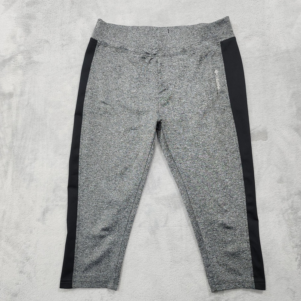Columbia Capri Leggings Womens S Gray Black Side Stripe Pull On Stretch Yoga